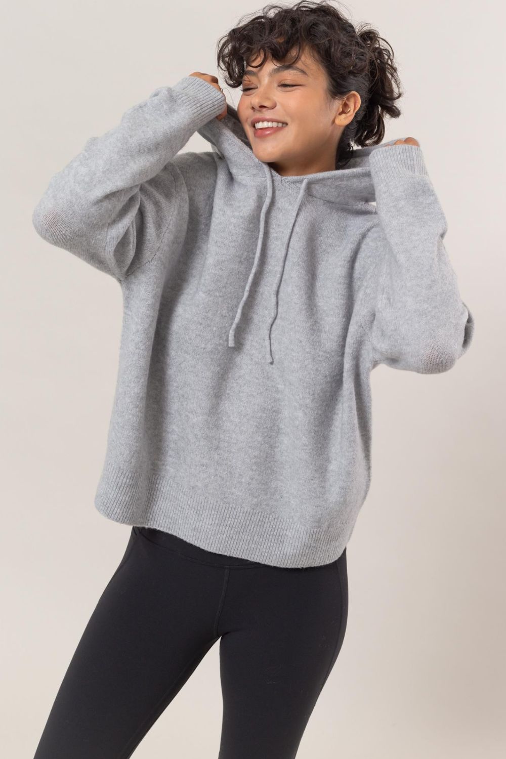 HYFVE Drawstring Long Sleeve Hooded Sweater - Hoodie - Gray - Bella Bourget