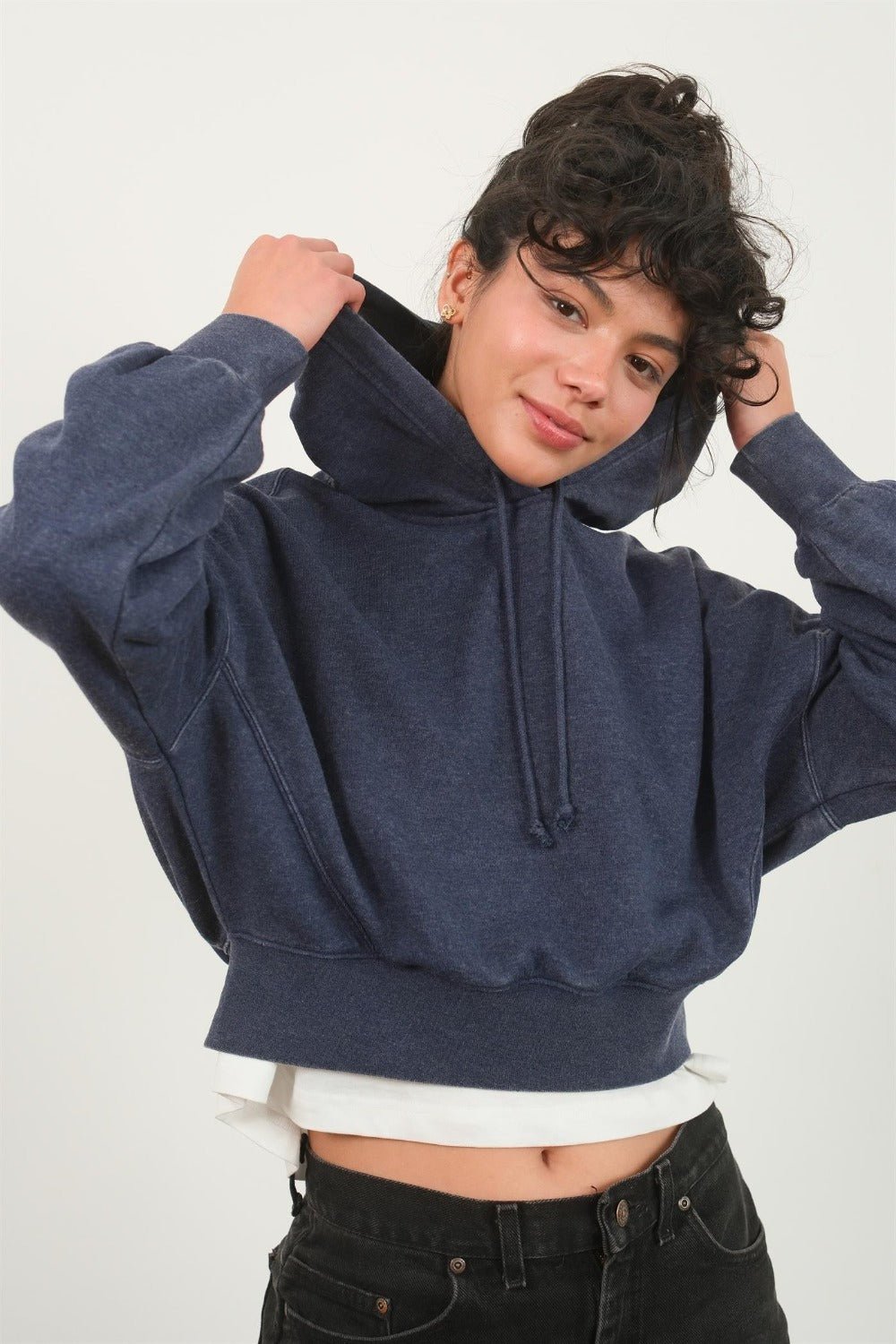 HYFVE Drop Shoulder Cropped Hoodie - Hoodie - Dark Night - Bella Bourget