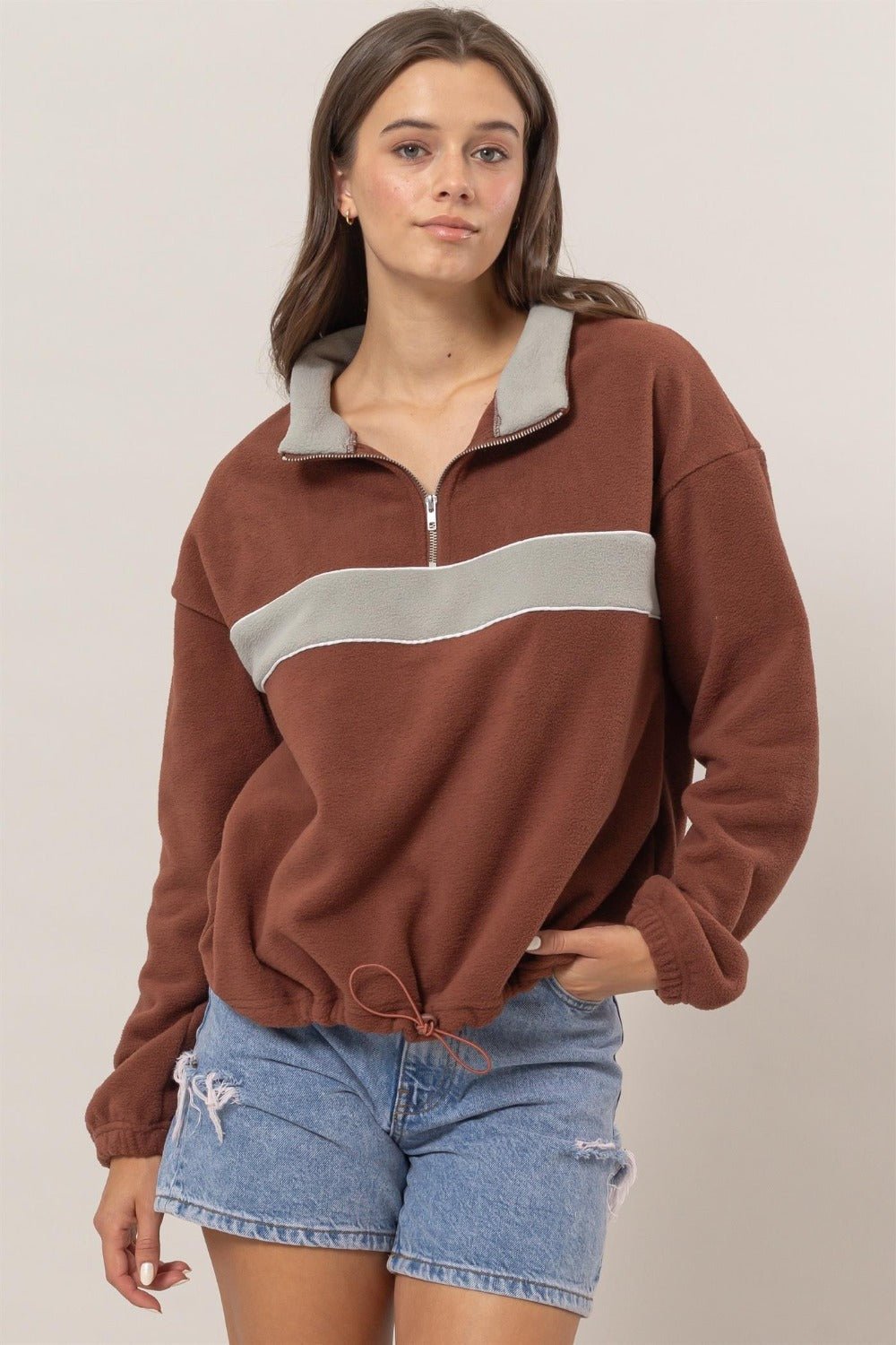 HYFVE Fleece Color Block Half Zip Sweatshirt - Sweatshirt - Brick - Bella Bourget