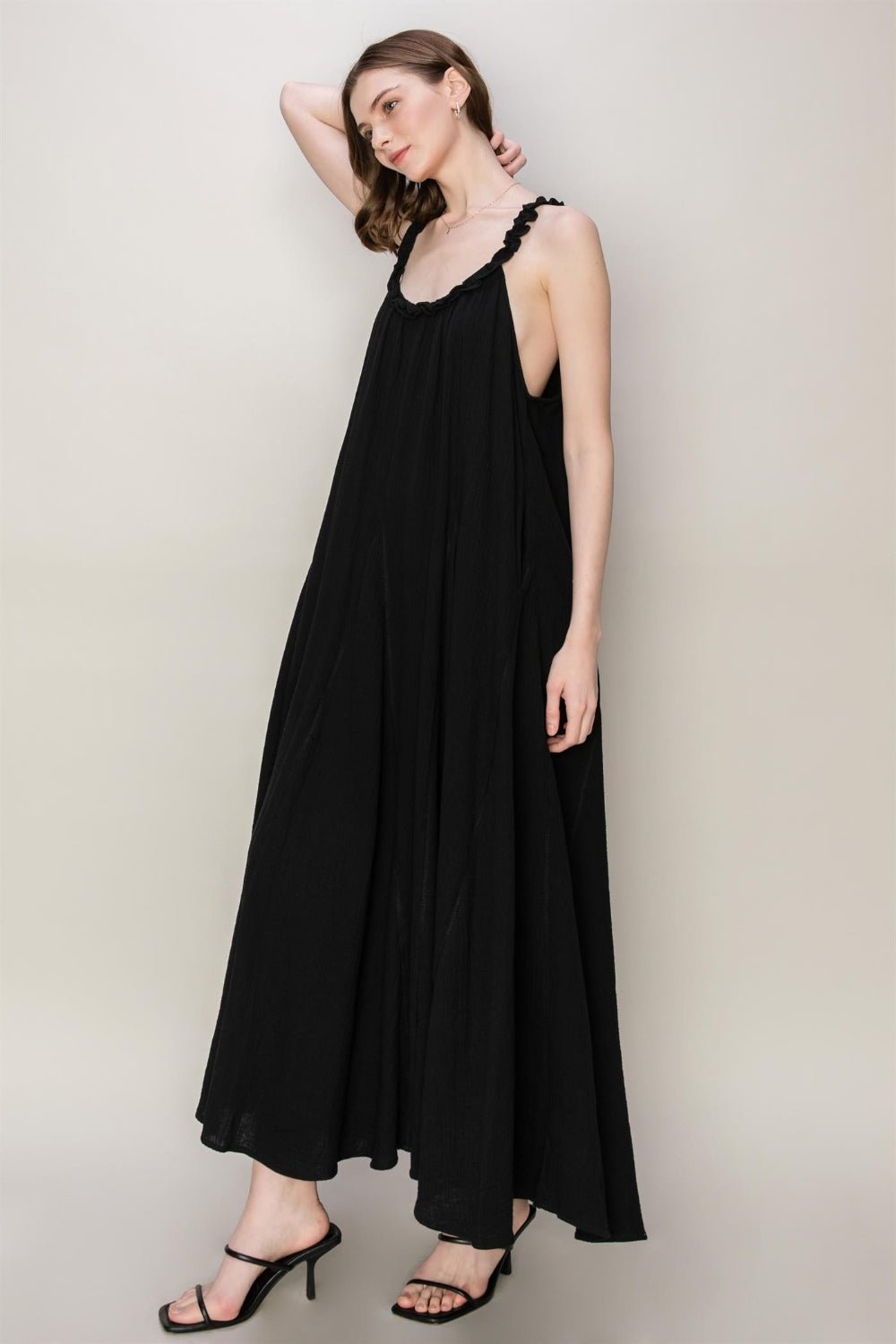 HYFVE Frill Sleeveless A - Line Maxi Dress - Maxi Dress - Black - Bella Bourget