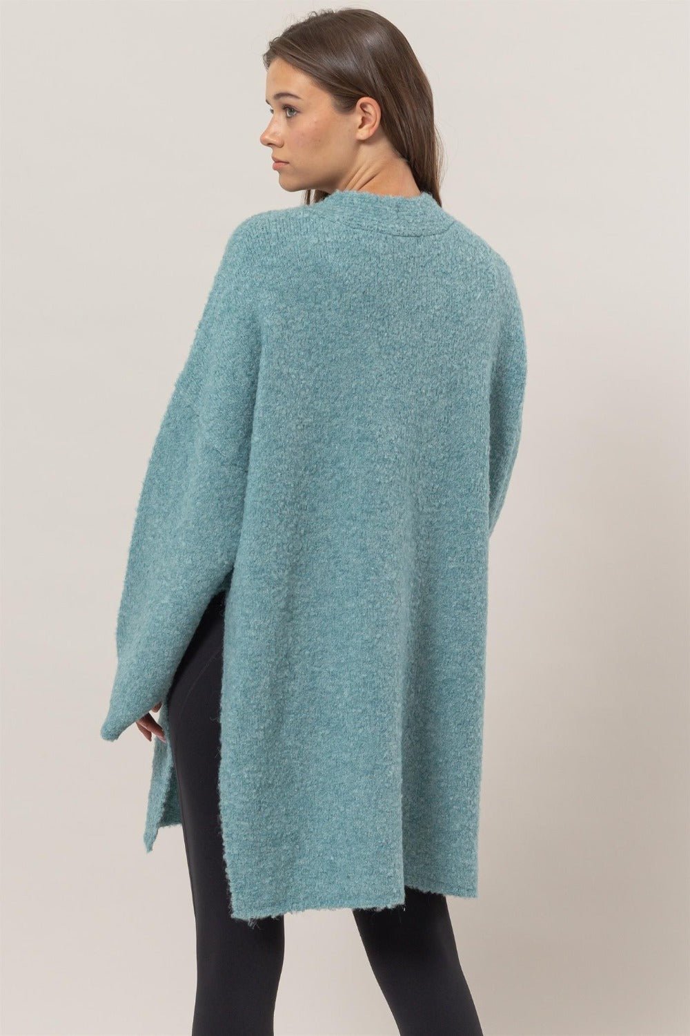 HYFVE Front Rosette Longline Slit Sweater Cardigan - Cardigan - Ocean Blue - Bella Bourget