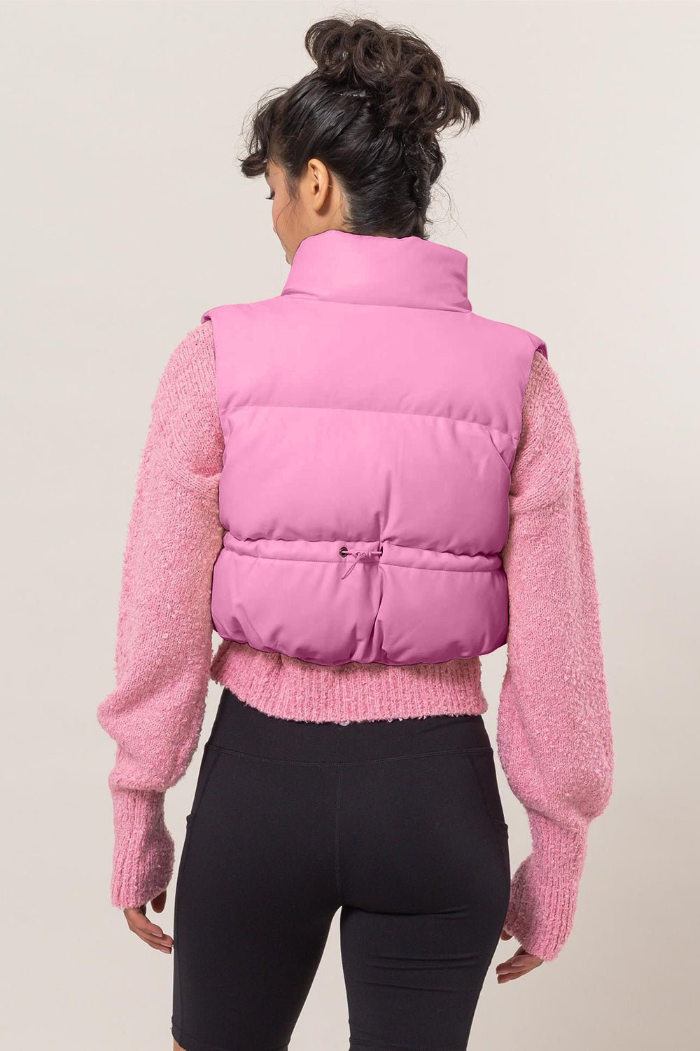 HYFVE Leather Zip Up Cropped Puffer Vest - Vest - Rose Pink - Bella Bourget