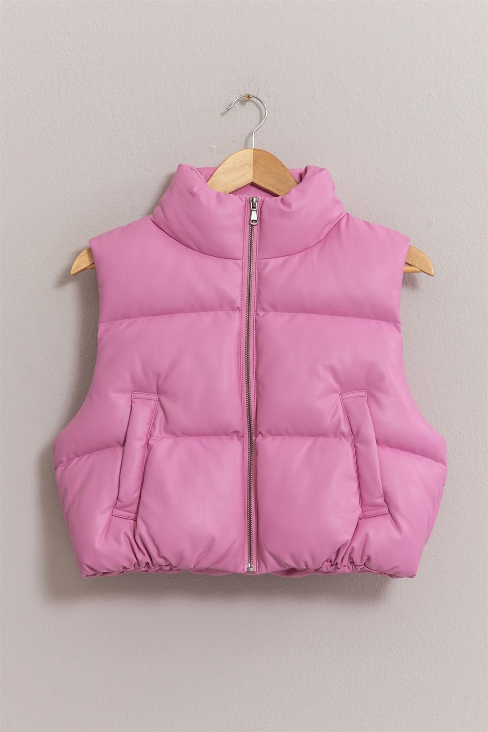 HYFVE Leather Zip Up Cropped Puffer Vest - Vest - Rose Pink - Bella Bourget