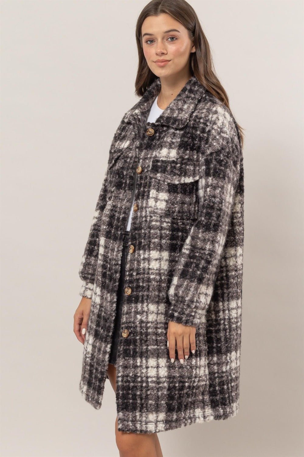 HYFVE Plaid Button Down Longline Shacket - Shacket - Black - Bella Bourget