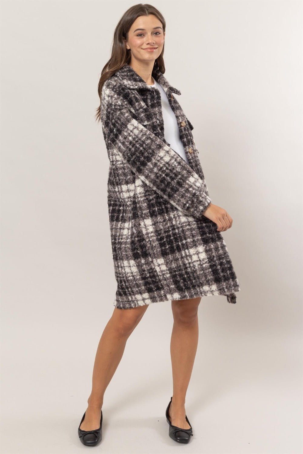 HYFVE Plaid Button Down Longline Shacket - Shacket - Black - Bella Bourget