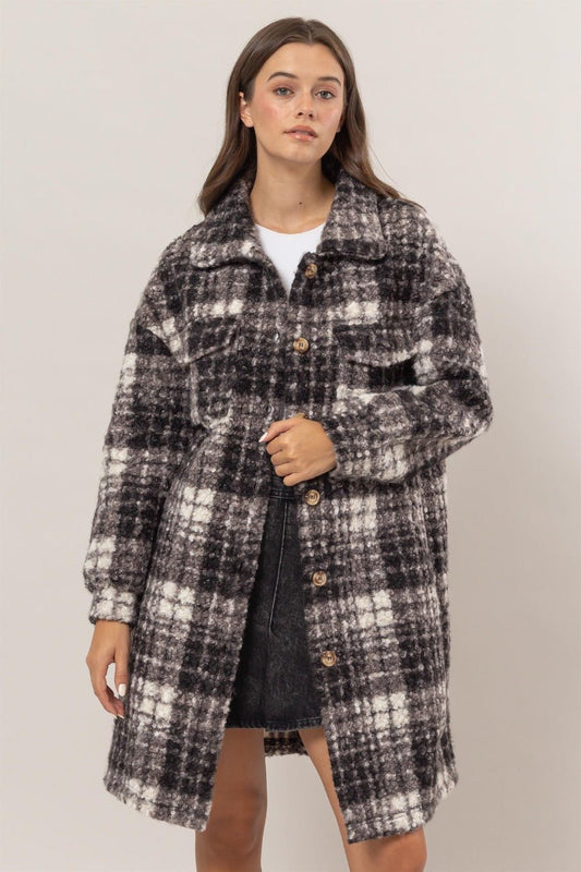 HYFVE Plaid Button Down Longline Shacket - Shacket - Black - Bella Bourget