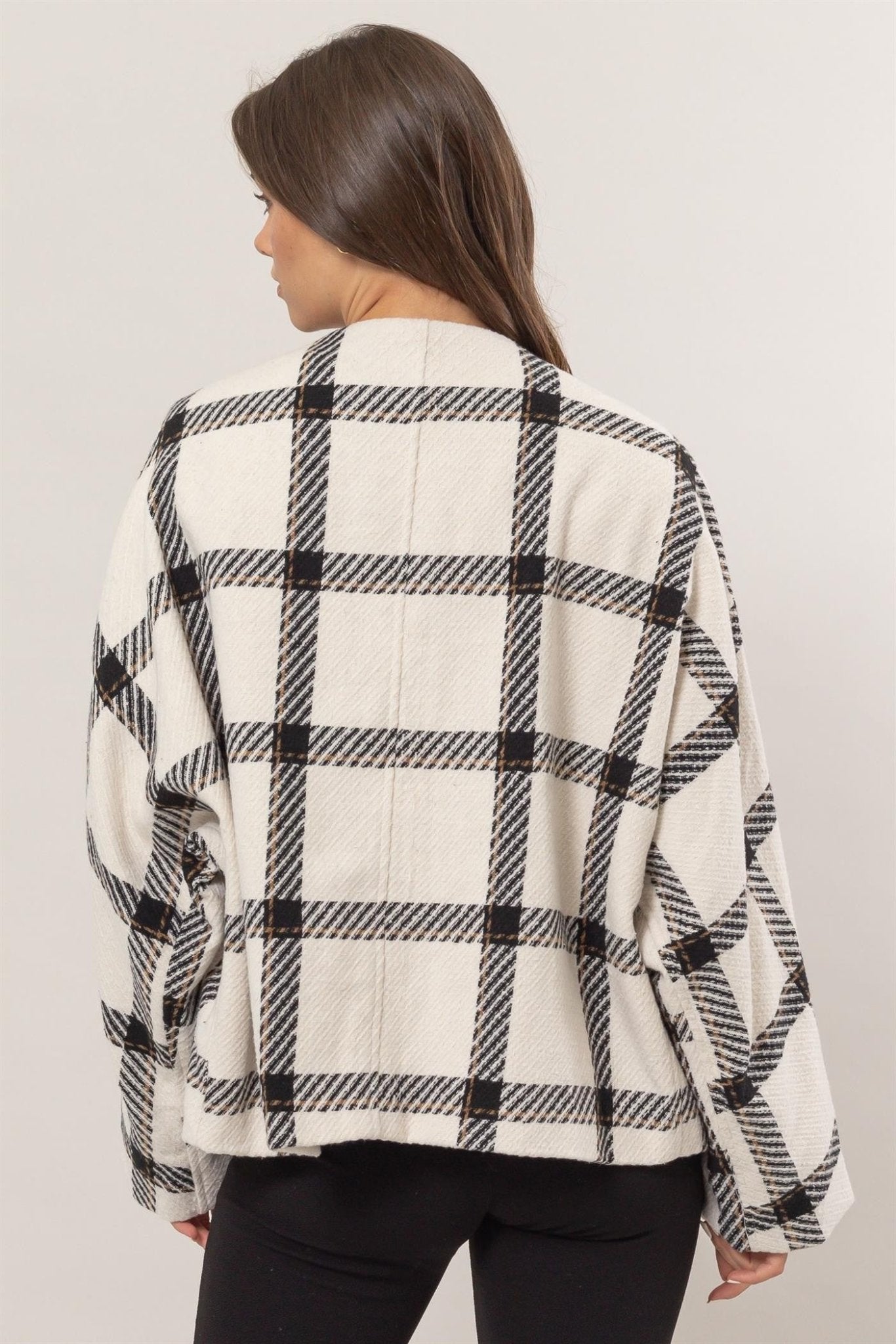 HYFVE Plaid Long Sleeve Jacket with Side Slit Pockets - Jacket - Cream - Bella Bourget