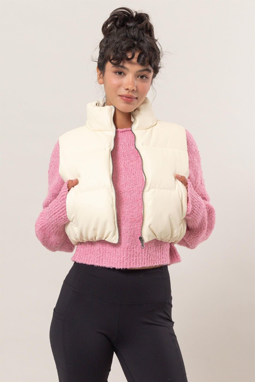 HYFVE Pocketed Solid Vest Coat - Vest - Cream - Bella Bourget