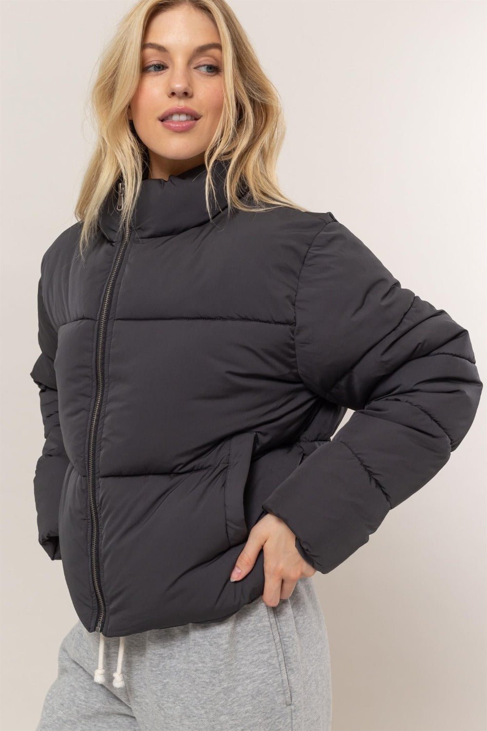 HYFVE Quilted Back Drawstring Puffer Jacket - Jacket - Black - Bella Bourget