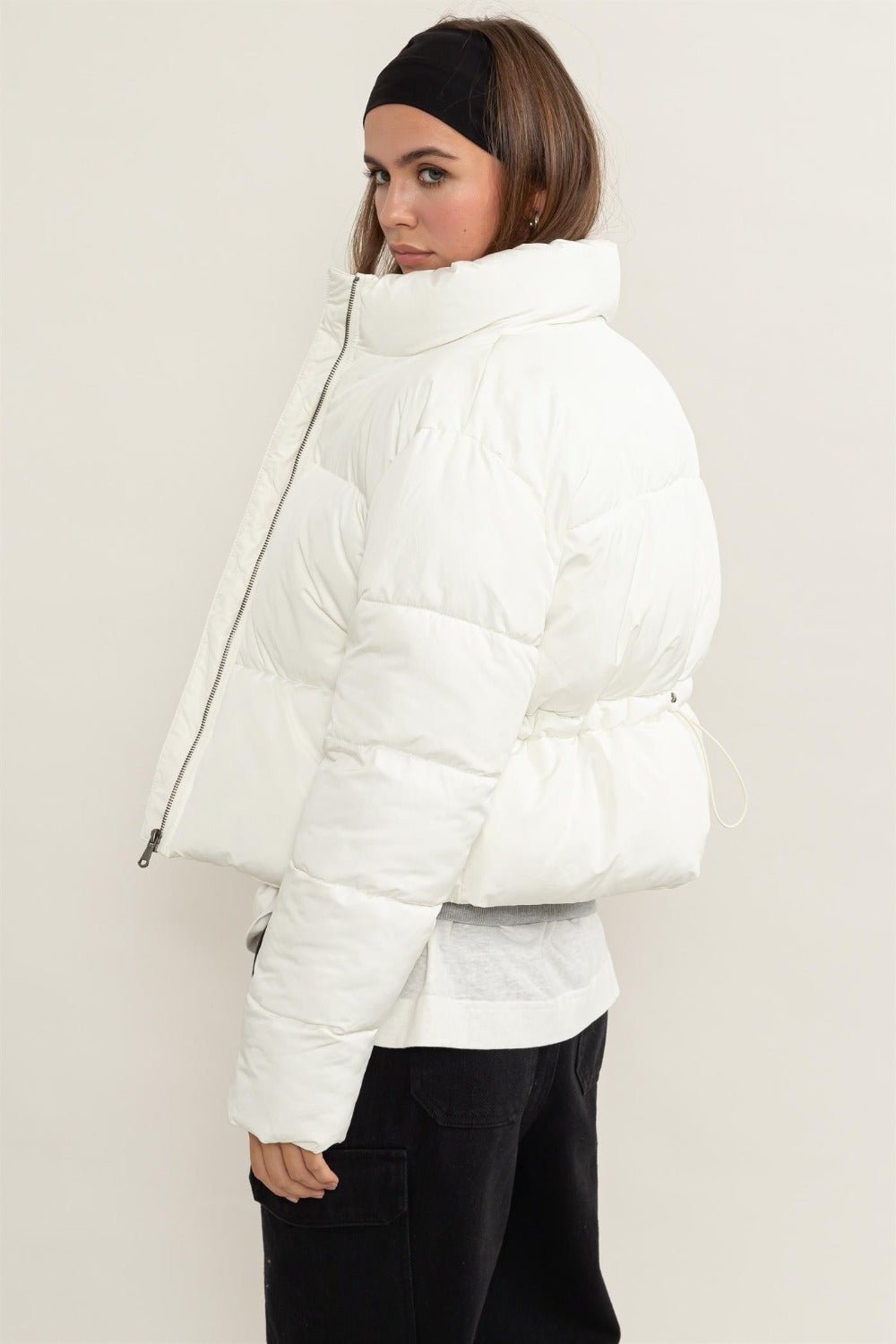 HYFVE Quilted Back Drawstring Puffer Jacket - Jacket - Cream - Bella Bourget