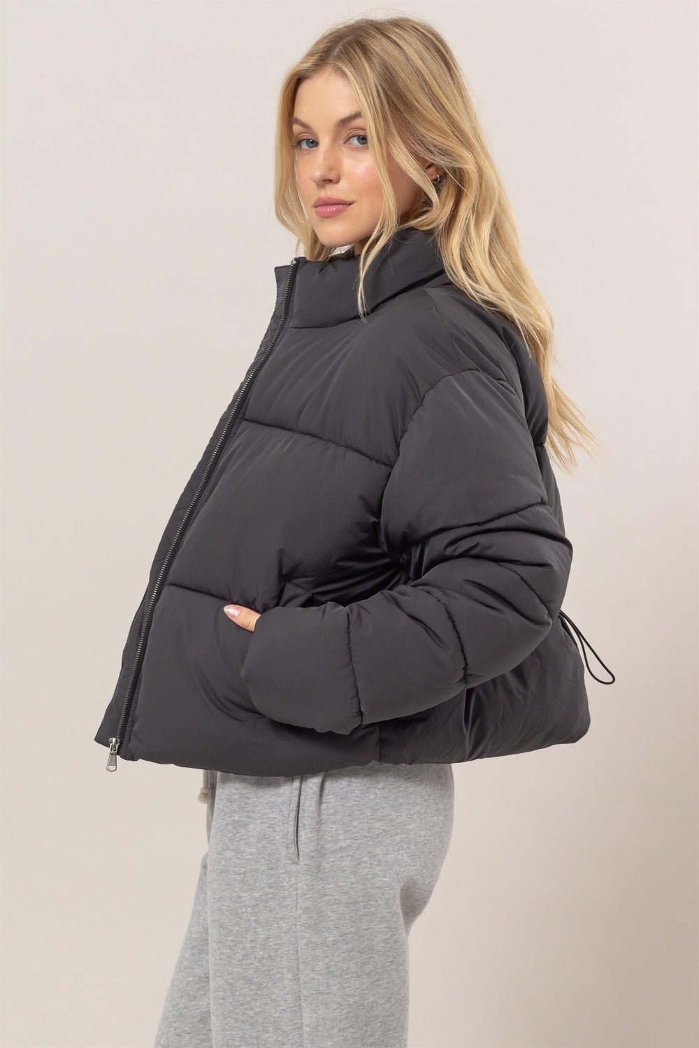 HYFVE Quilted Back Drawstring Puffer Jacket - Jacket - Black - Bella Bourget