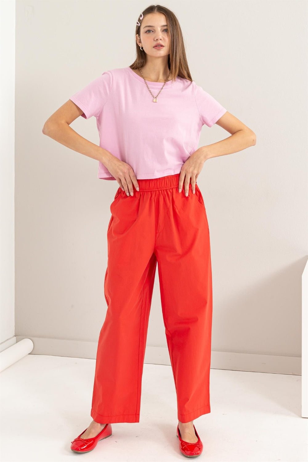 HYFVE Round Neck Cropped T - Shirt - Top - pink - Bella Bourget