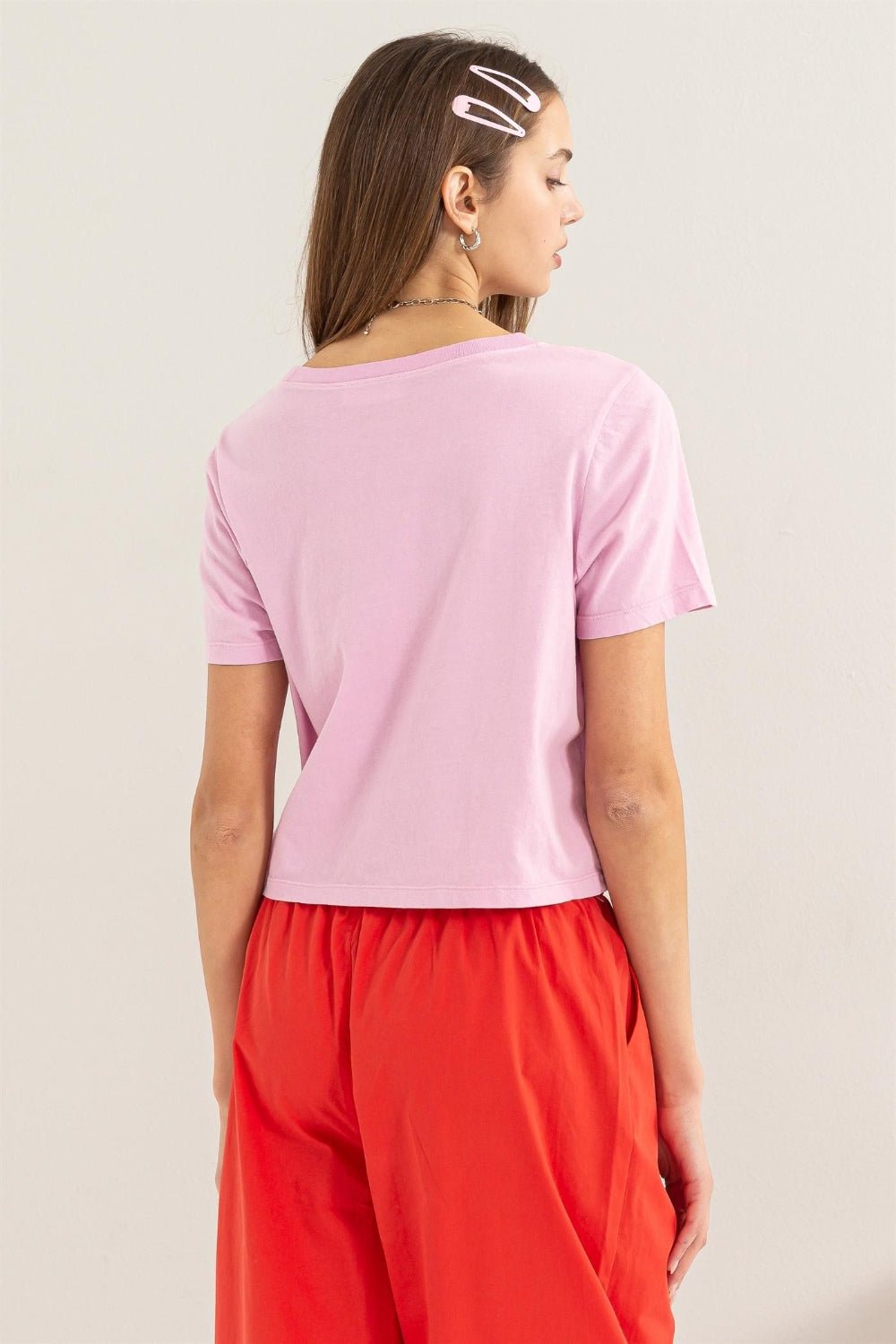 HYFVE Round Neck Cropped T - Shirt - Top - pink - Bella Bourget