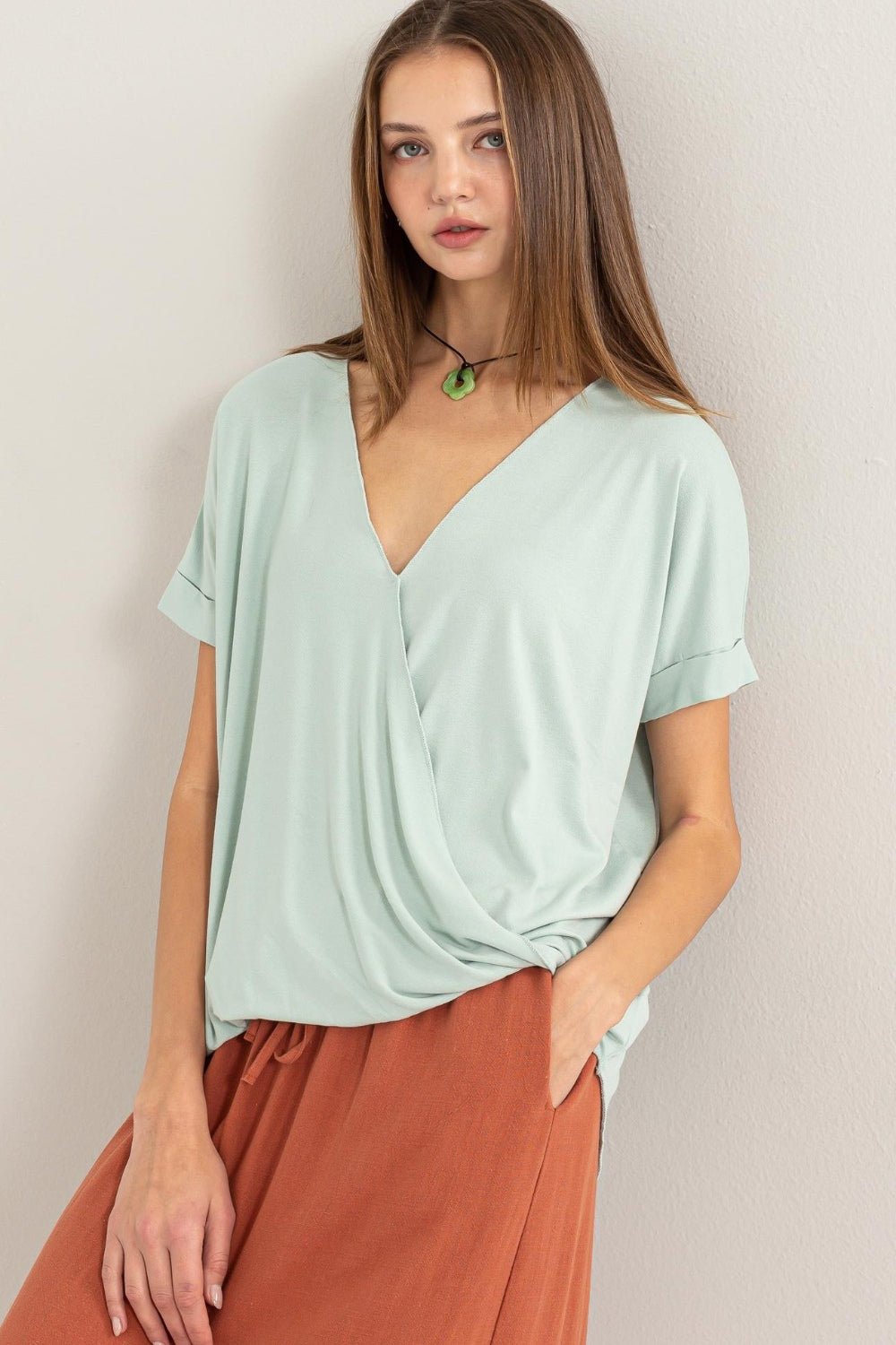 HYFVE Short Sleeve Surplice Top - Top - Mint - Bella Bourget