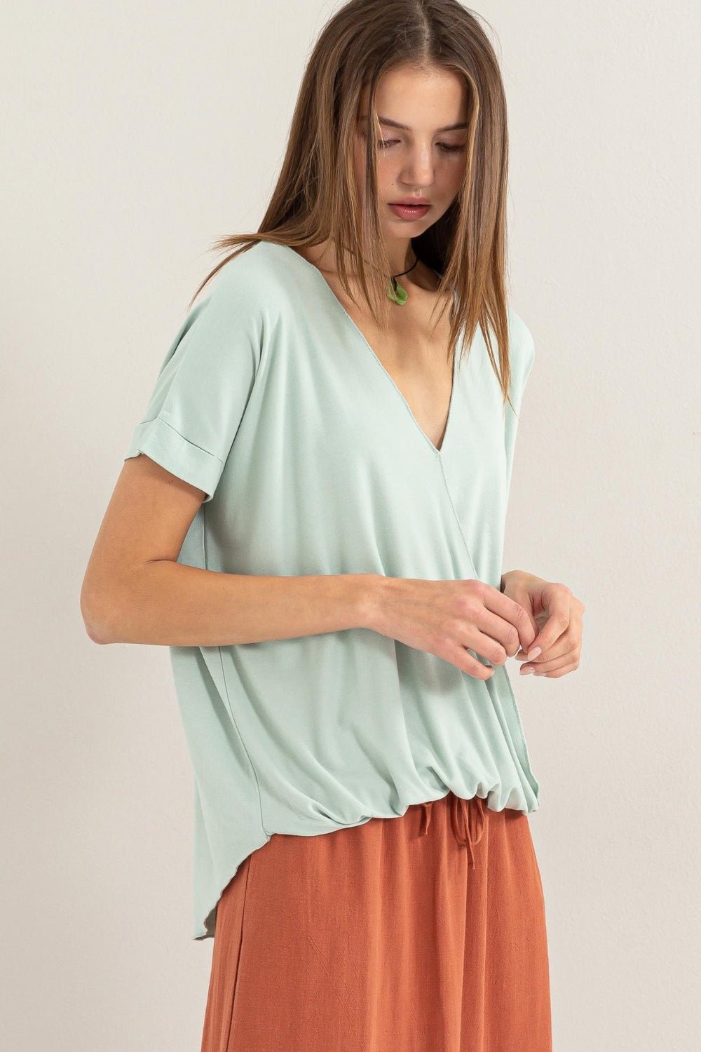 HYFVE Short Sleeve Surplice Top - Top - Mint - Bella Bourget