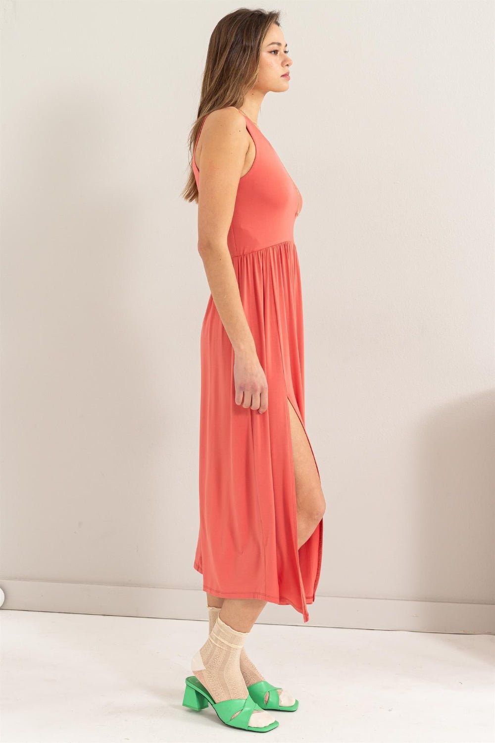 HYFVE Sleeveless Slit Midi Dress - Day Dress - Spiced Coral - Bella Bourget