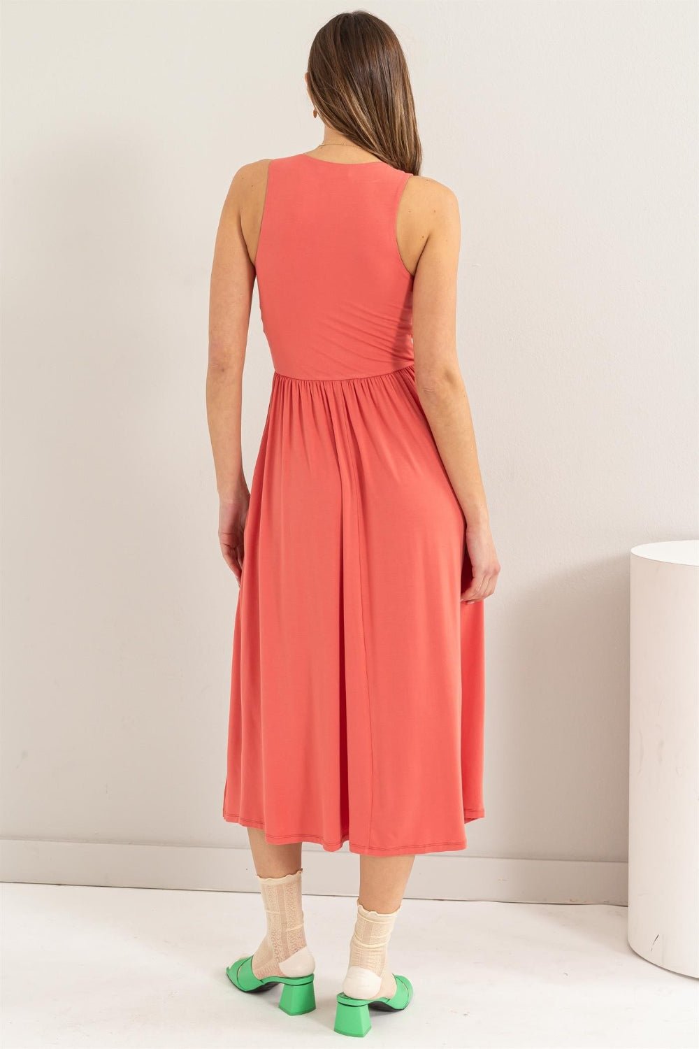 HYFVE Sleeveless Slit Midi Dress - Day Dress - Spiced Coral - Bella Bourget