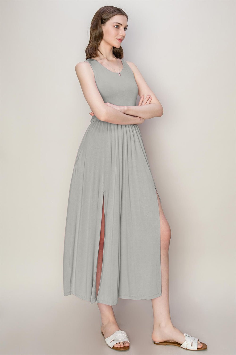 HYFVE Sleeveless Slit Midi Dress - Day Dress - Gray - Bella Bourget