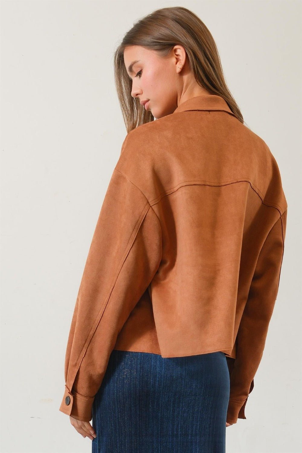 HYFVE Suede Button Down Cropped Jacket - Jacket - Camel - Bella Bourget