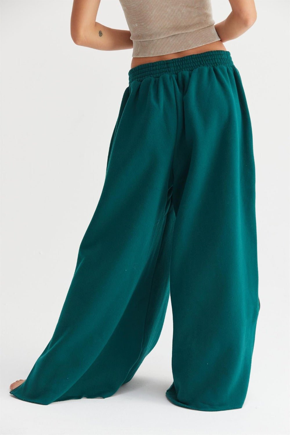 HYFVE Wide - Leg Side Zipper Sweatpants - Pants - Dark Green - Bella Bourget