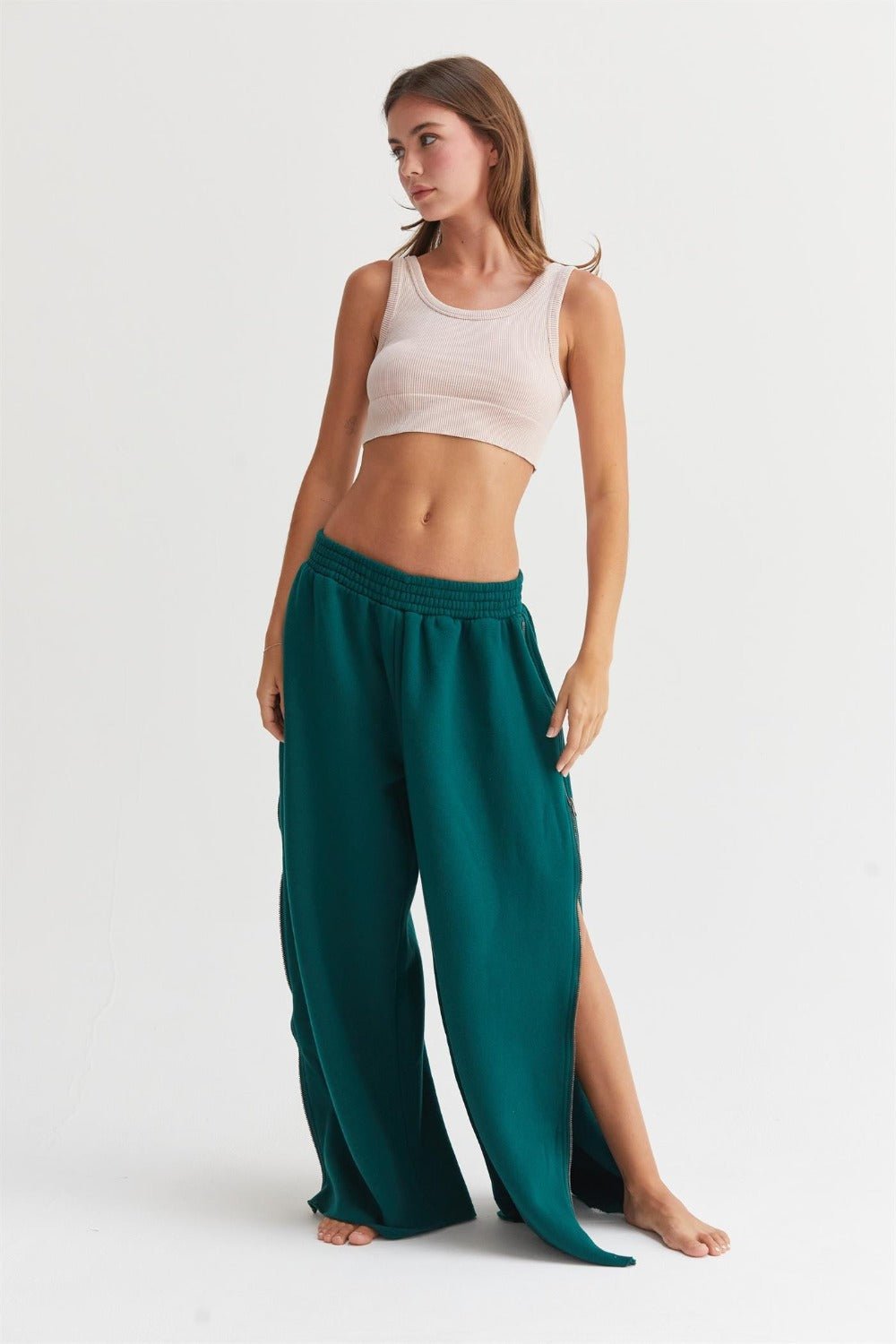 HYFVE Wide - Leg Side Zipper Sweatpants - Pants - Dark Green - Bella Bourget