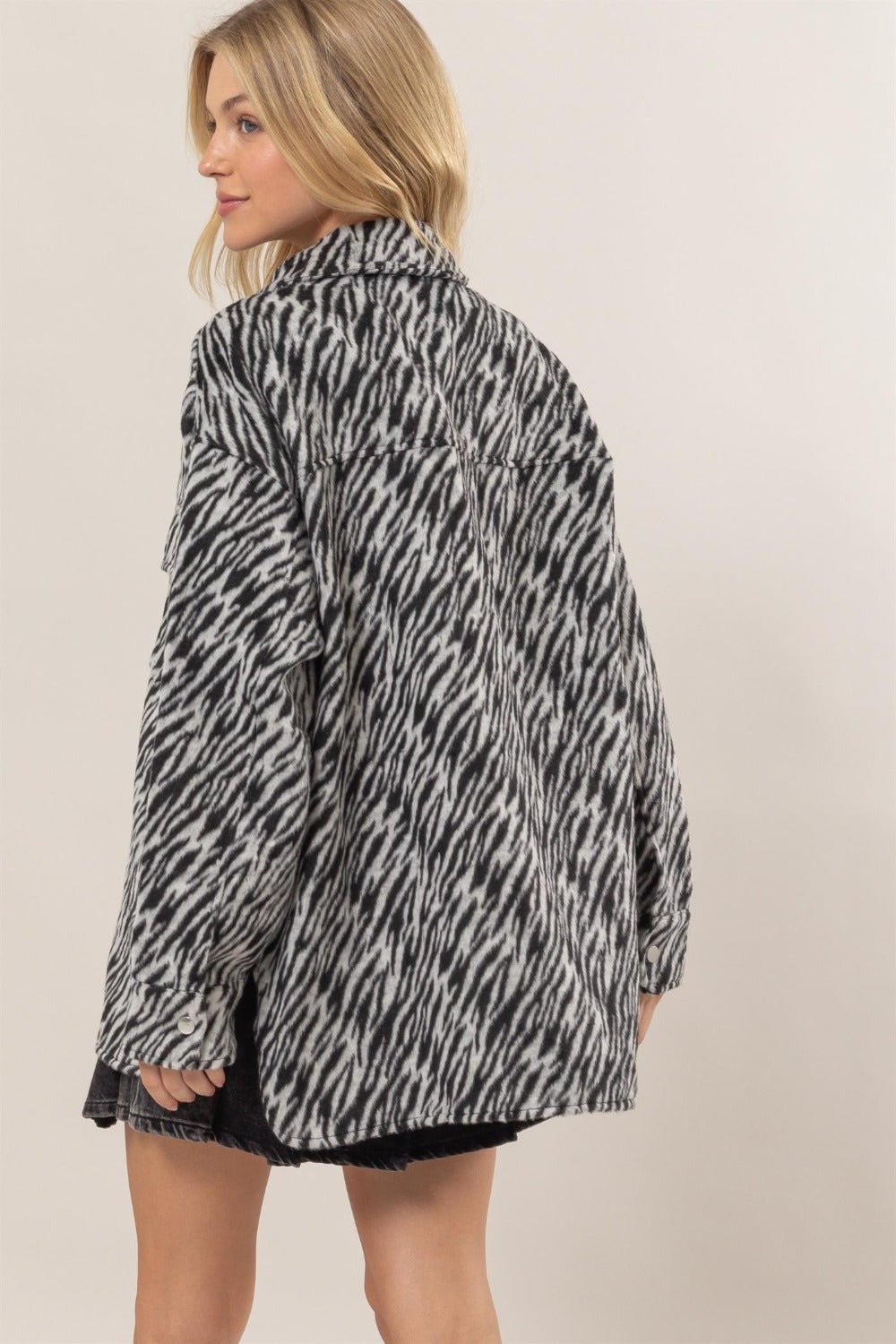 HYFVE Zebra Print Snap Down Long Sleeve Shacket - Shacket - Black - Bella Bourget