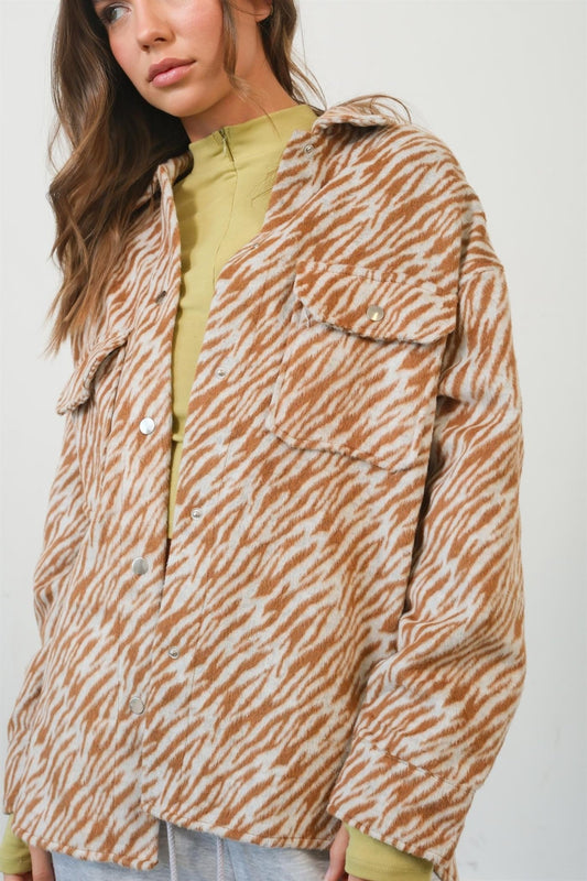 HYFVE Zebra Print Snap Down Long Sleeve Shacket - Shacket - Camel - Bella Bourget