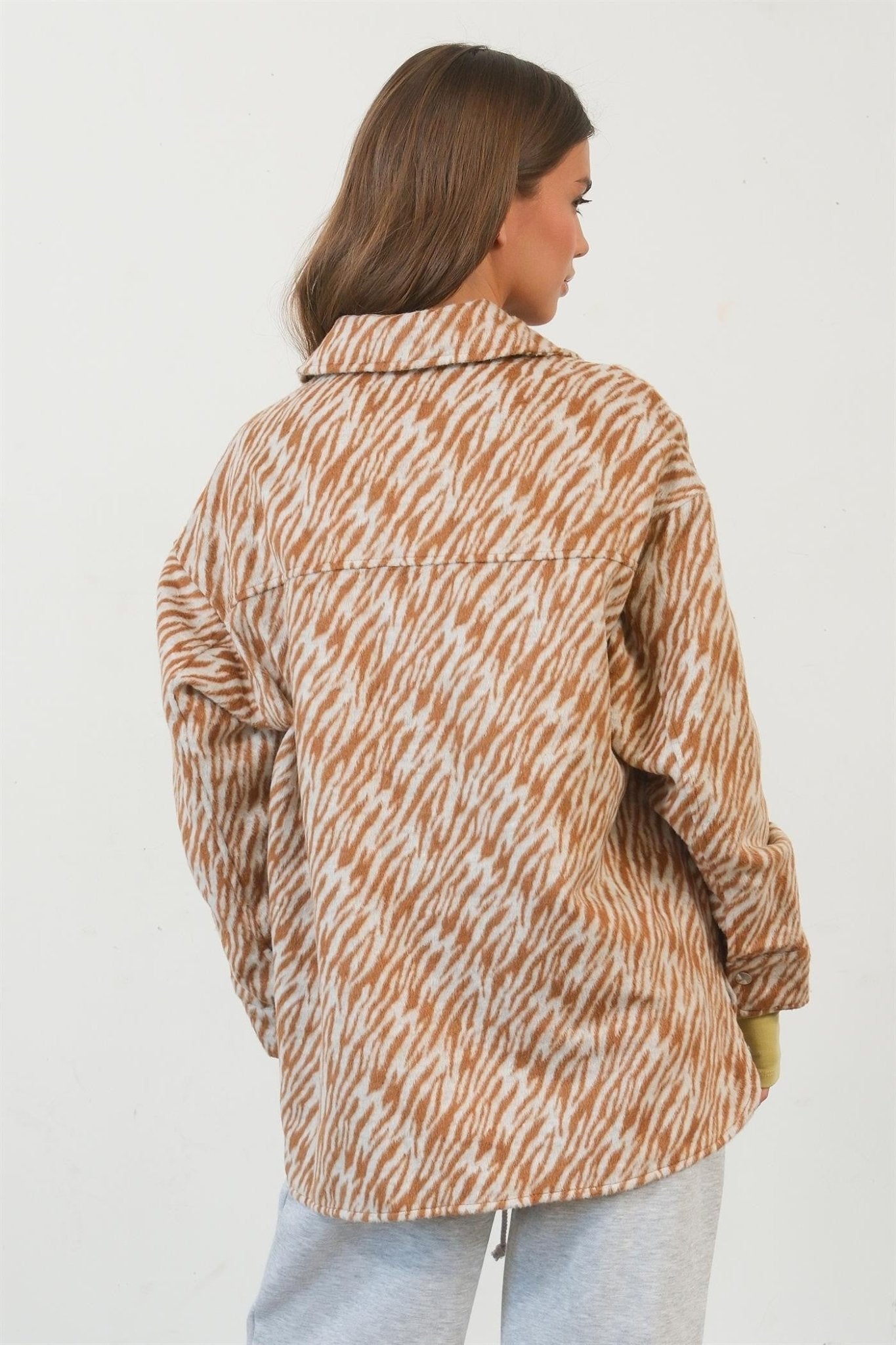 HYFVE Zebra Print Snap Down Long Sleeve Shacket - Shacket - Camel - Bella Bourget