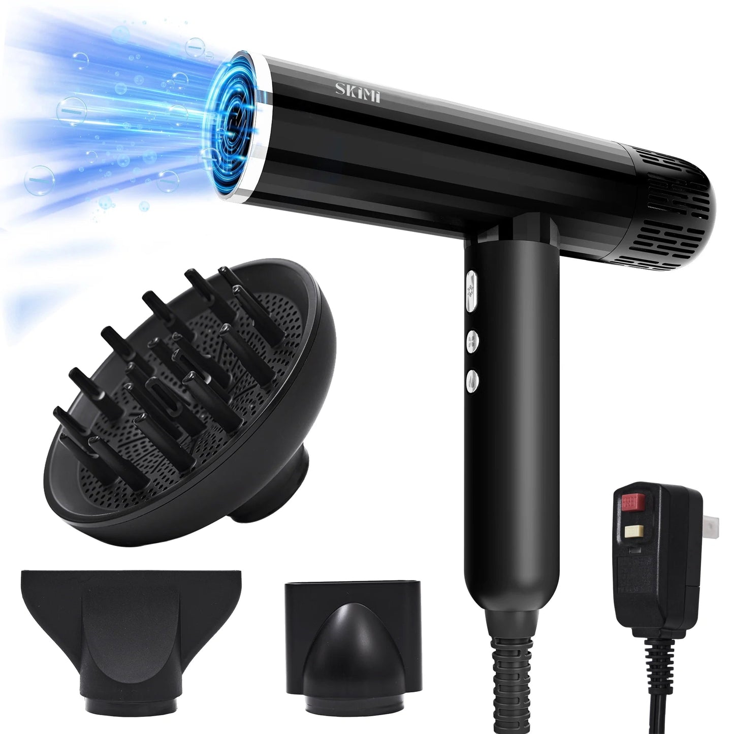 Ionic Hair Dryer, Black Blow Dryer, 110000RPM High - Speed Brushless Motor, Lightweight, 1600W - Bella Bourget