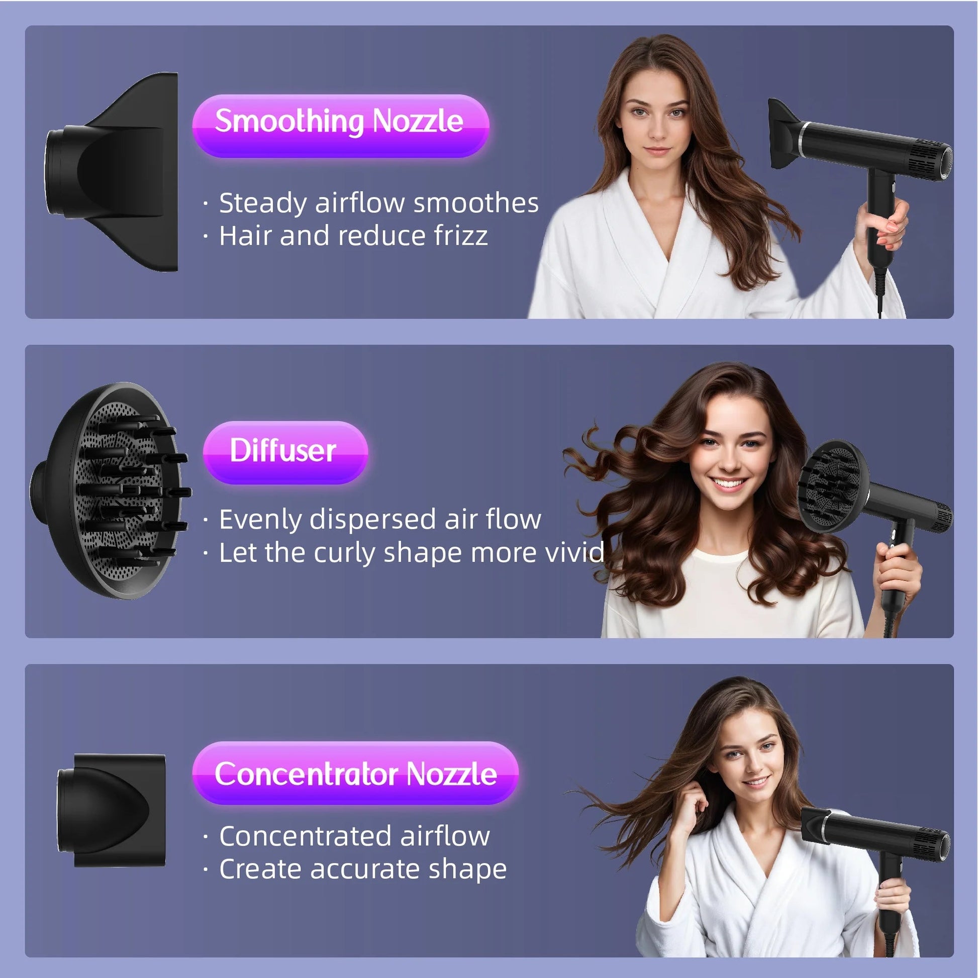 Ionic Hair Dryer, Black Blow Dryer, 110000RPM High - Speed Brushless Motor, Lightweight, 1600W - Bella Bourget