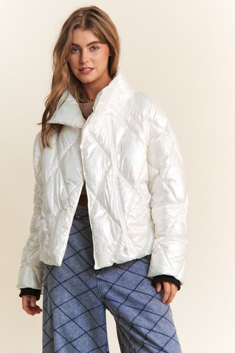 J.NNA Quilted Mock Neck Puffer Jacket - Jacket - Winter Glass - Bella Bourget