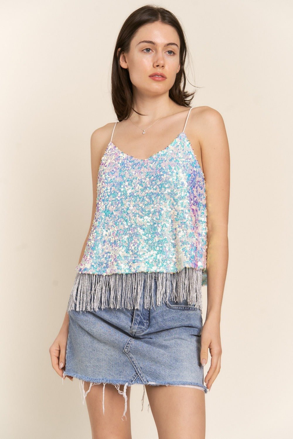 J.NNA Sequin Tassel Hem Flowy Cami - Cami - Fantasy - Bella Bourget