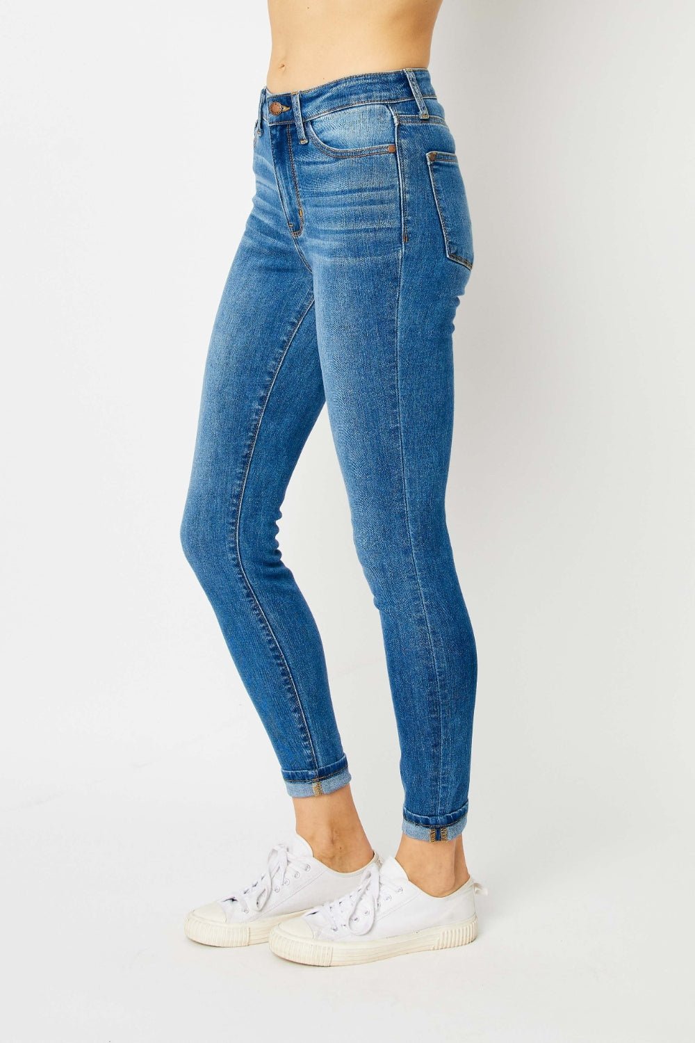 Judy Blue Full Size Cuffed Hem Skinny Jeans - jeans - Medium - Bella Bourget