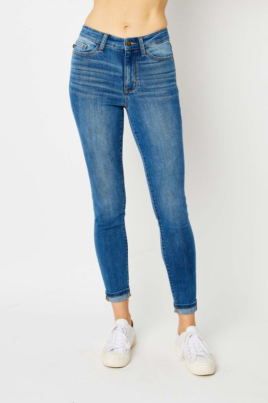Judy Blue Full Size Cuffed Hem Skinny Jeans - jeans - Medium - Bella Bourget