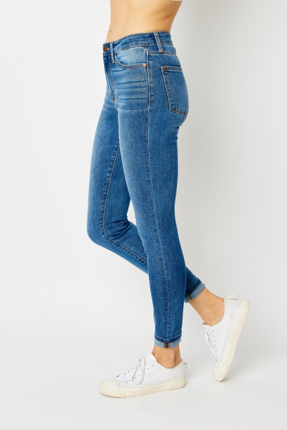 Judy Blue Full Size Cuffed Hem Skinny Jeans - jeans - Medium - Bella Bourget