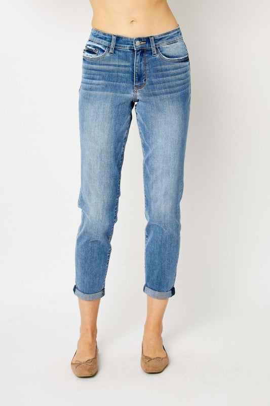 Judy Blue Full Size Cuffed Hem Slim Jeans - jeans - Medium - Bella Bourget