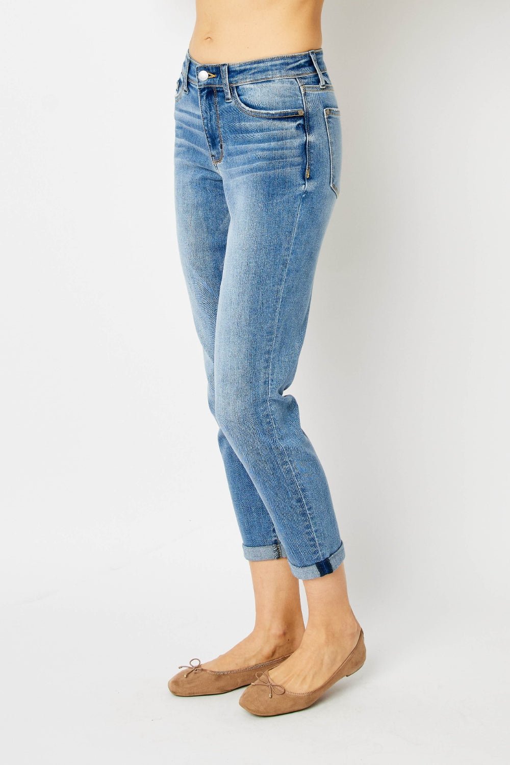 Judy Blue Full Size Cuffed Hem Slim Jeans - jeans - Medium - Bella Bourget