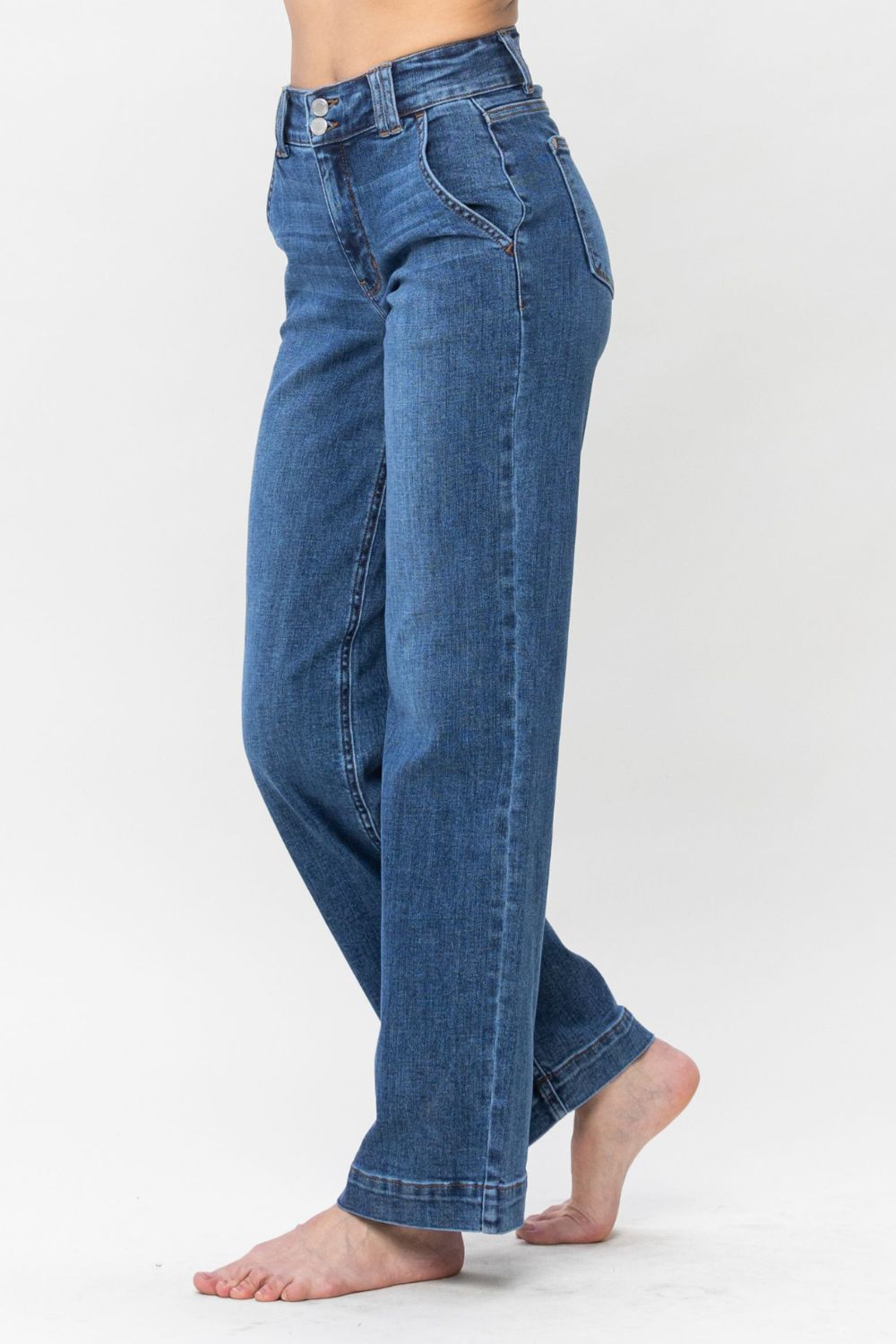 Judy Blue Full Size Double Button Wide Leg Jeans - Jeans - Medium - Bella Bourget