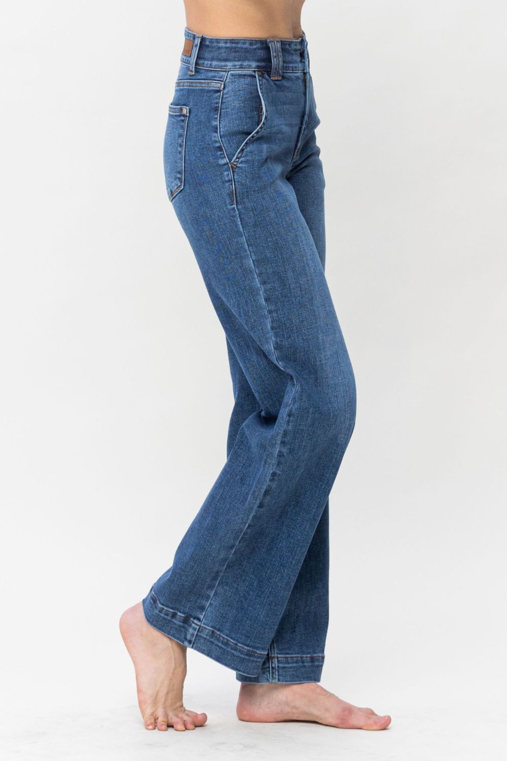 Judy Blue Full Size Double Button Wide Leg Jeans - Jeans - Medium - Bella Bourget