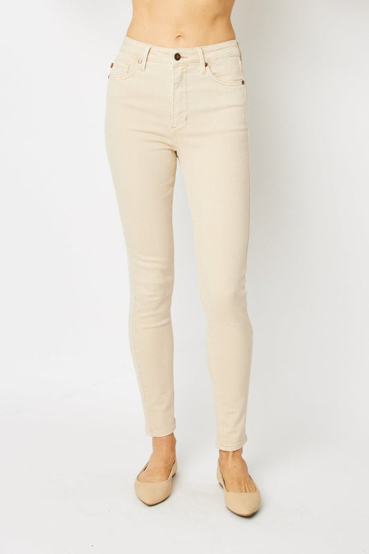 Judy Blue Full Size Garment Dyed Tummy Control Skinny Jeans - jeans - BONE - Bella Bourget