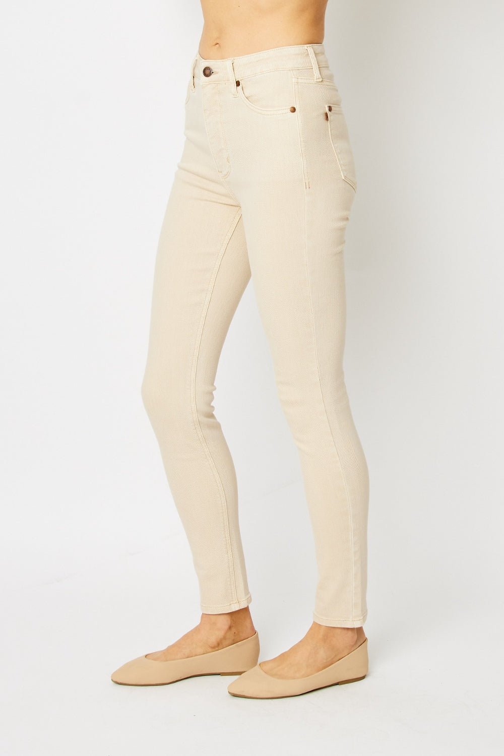 Judy Blue Full Size Garment Dyed Tummy Control Skinny Jeans - jeans - BONE - Bella Bourget