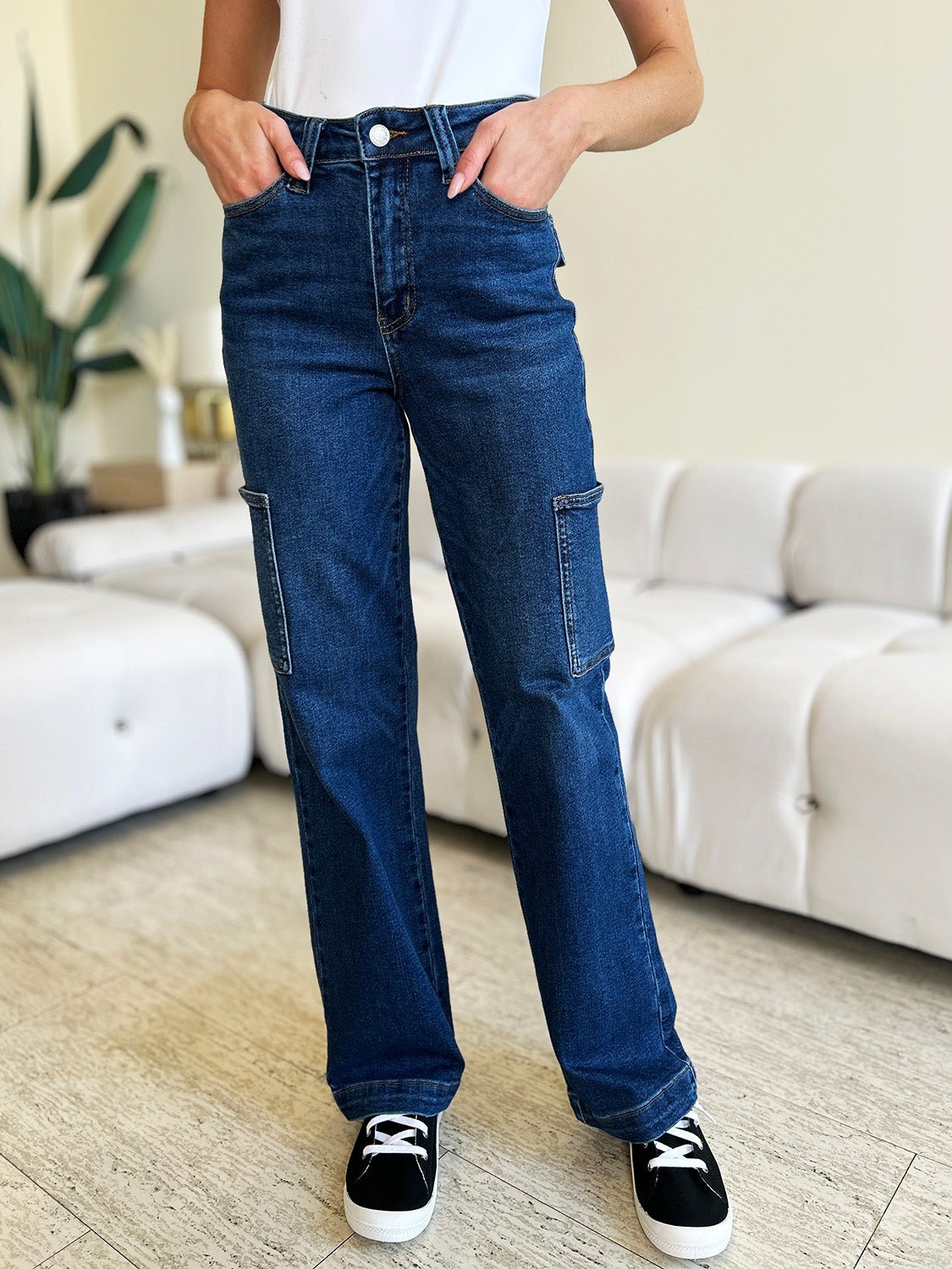 Judy Blue Full Size High Waist Cargo Jeans - Jeans - Dark - Bella Bourget