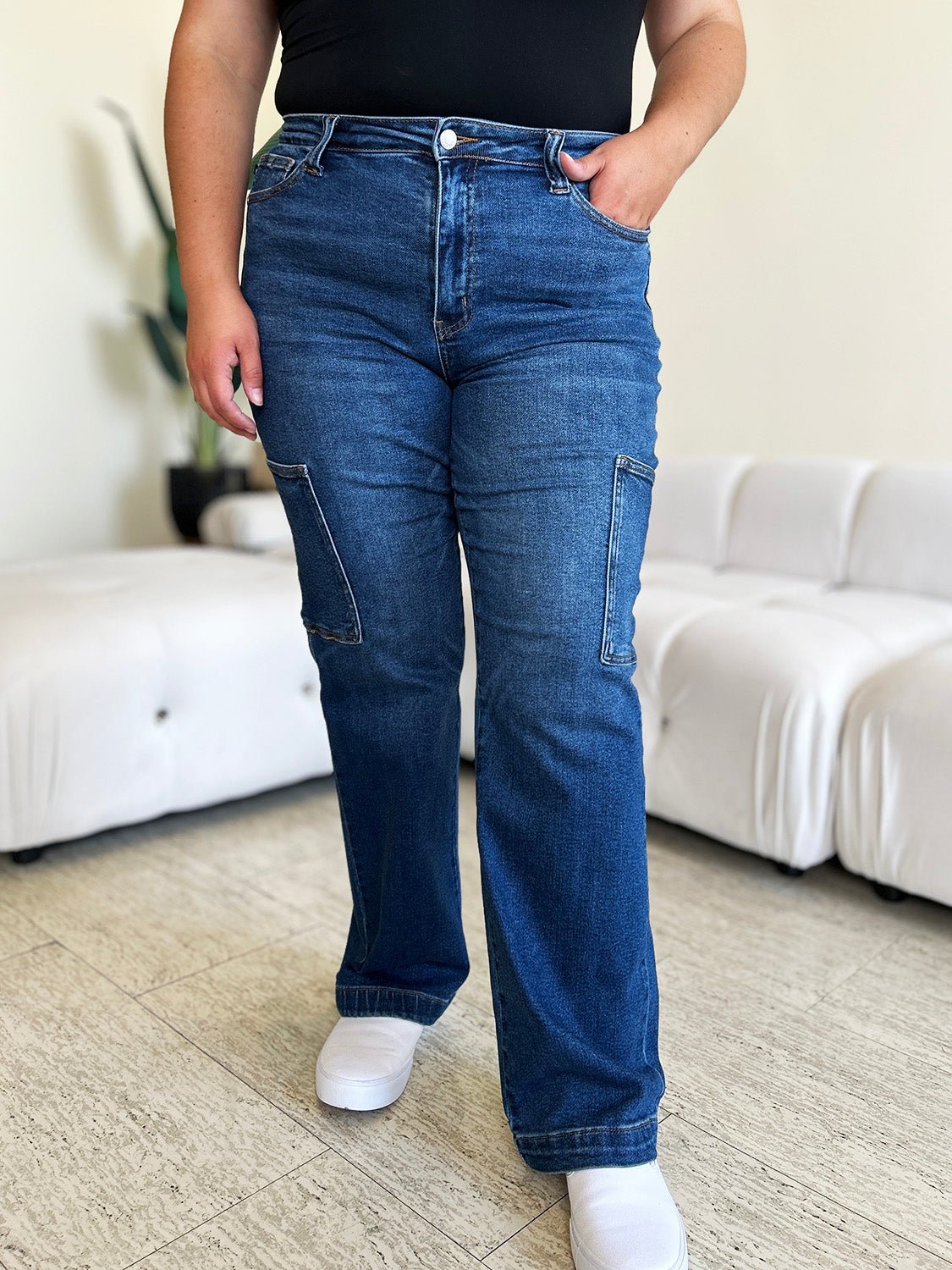 Judy Blue Full Size High Waist Cargo Jeans - Jeans - Dark - Bella Bourget