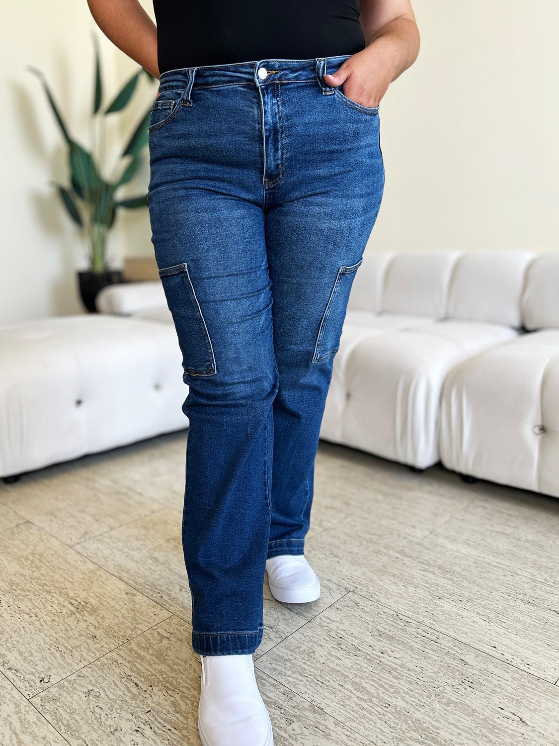 Judy Blue Full Size High Waist Cargo Jeans - Jeans - Dark - Bella Bourget