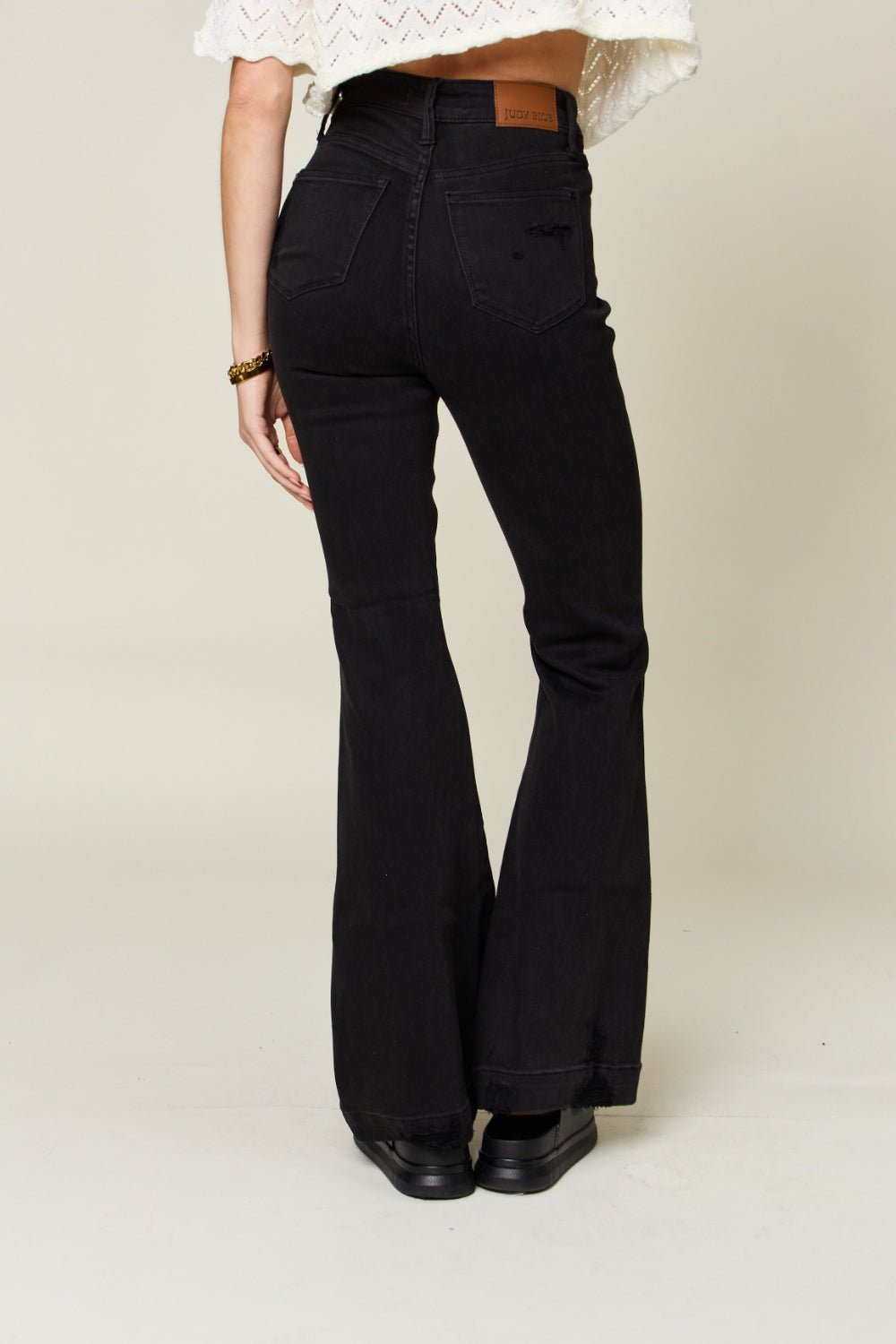 Judy Blue Full Size High Waist Distressed Flare Jeans - Full Size Jeans - Black - Bella Bourget