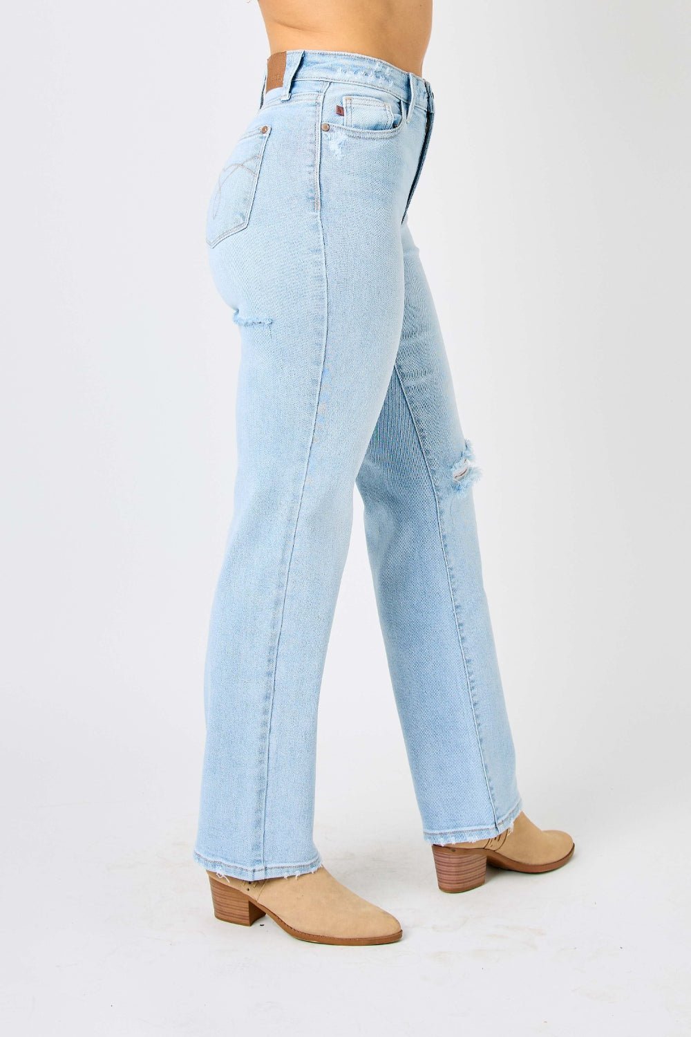 Judy Blue Full Size High Waist Distressed Straight Jeans - jeans - Light - Bella Bourget