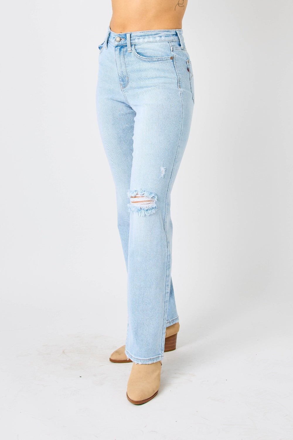 Judy Blue Full Size High Waist Distressed Straight Jeans - jeans - Light - Bella Bourget