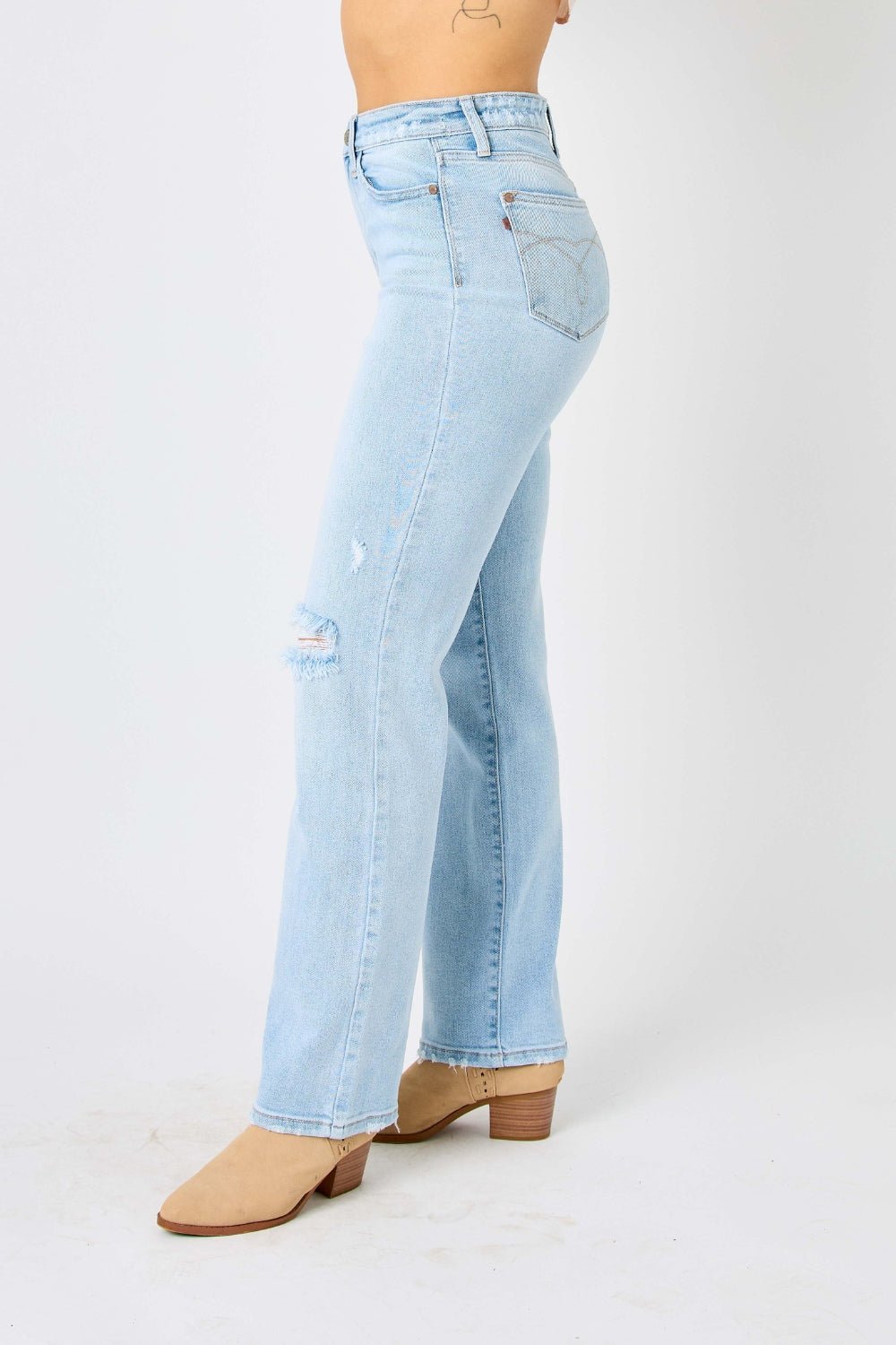 Judy Blue Full Size High Waist Distressed Straight Jeans - jeans - Light - Bella Bourget