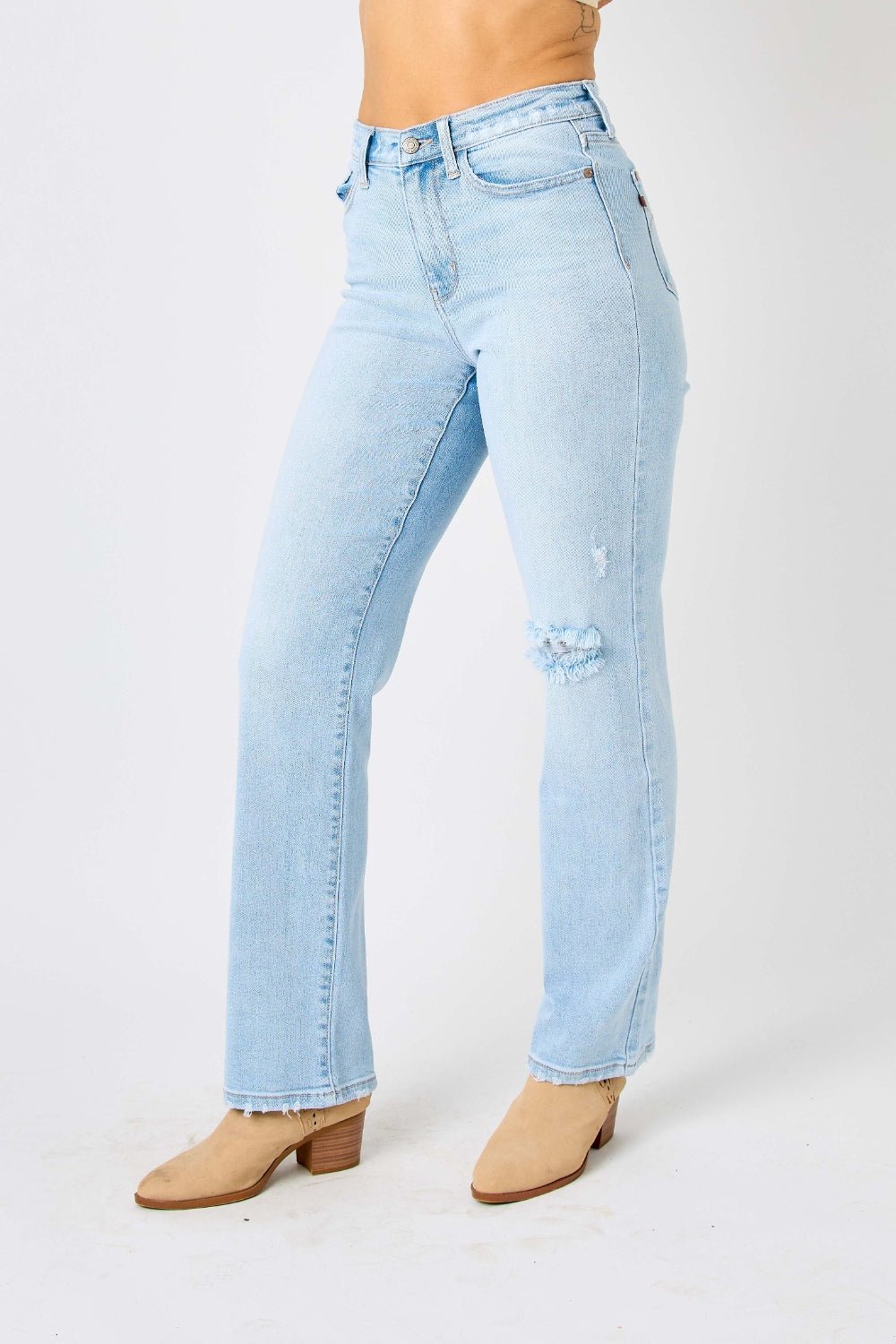 Judy Blue Full Size High Waist Distressed Straight Jeans - jeans - Light - Bella Bourget