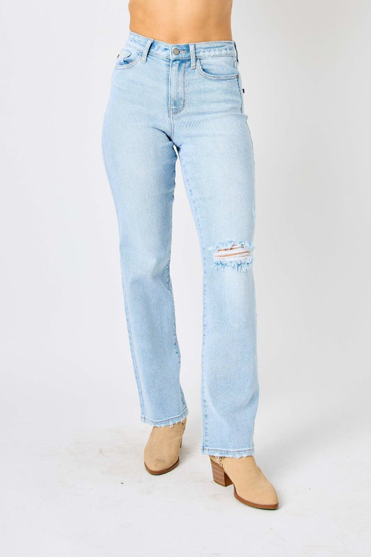 Judy Blue Full Size High Waist Distressed Straight Jeans - jeans - Light - Bella Bourget